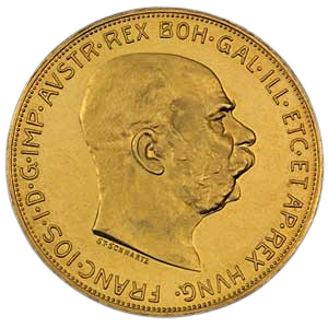 Rückseite der österreichischen 100-Kronen-Münze aus dem Jahr 1915 mit dem Konterfei von Kaiser Franz Joseph I.